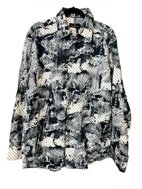 Bugatchi Uomo Abstract Print Button Down Shirt XL Black White Designer Luxury